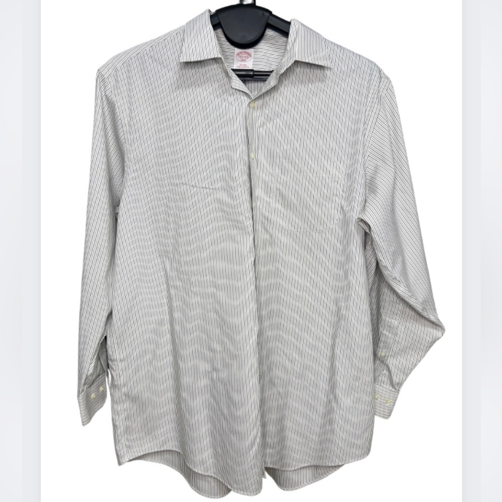 Brooks Brothers 346 Dress Shirt Adult 17.5 Slim Fit Non Iron Blue Striped Flawed
